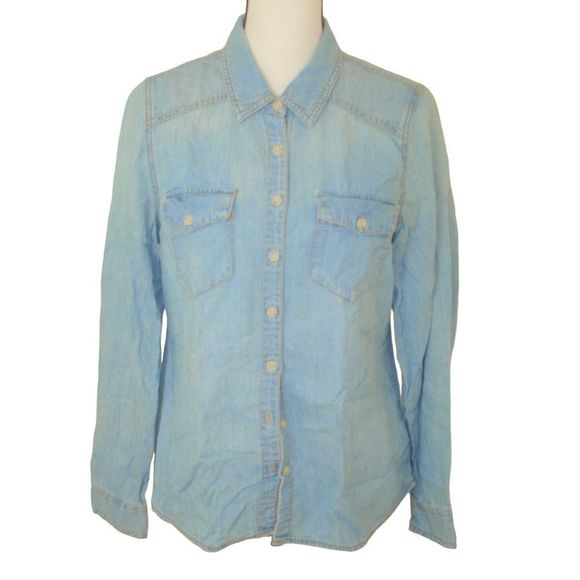 Mossimo Supply Co Denim Button Front Shirt Blue M - Picture 3 of 7